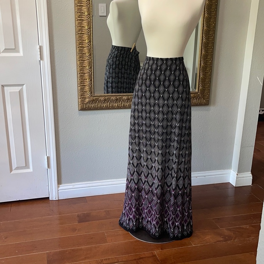 White House Black Market Black and Purple Maxi Skirt